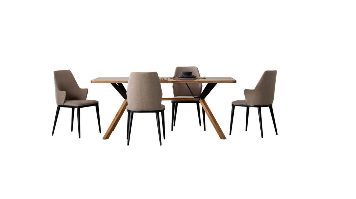 Eethoek tafel set eetkamer eettafel stoelen 5-delig bruin hout