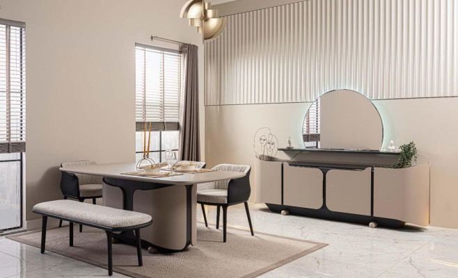 Eetkamermeubels Eethoek Eetkamer Eetgroep 8-delig Hout Beige Garnituur