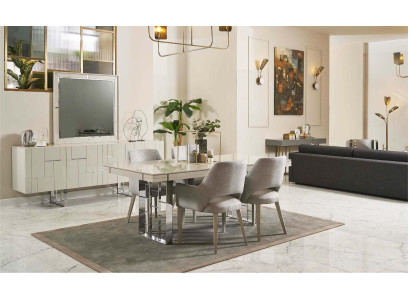 Groep eethoek eetkamer eetgroep eetkamer meubel set 9-delig hout beige.