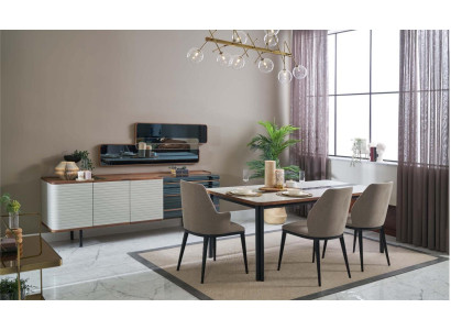 Eethoek eetkamer set eetgroep eetkamer meubilair set 9-delig hout wit.