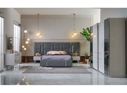 Bedframe Slaapkamer Tweepersoonsbed Grijs Hout Set 6-delig Kledingkast