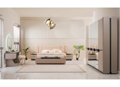 Tweepersoonsbed Complete Slaapkamer Modern Beige Set 6-delig Kast