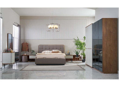 Modern slaapkamerset 7-delig tweepersoonsbed Compleet bruin houten bed