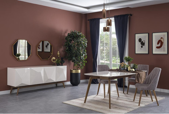 Eetkamer Compleet Modern Design Eettafel Nieuw Dressoir met 2x Spiegel