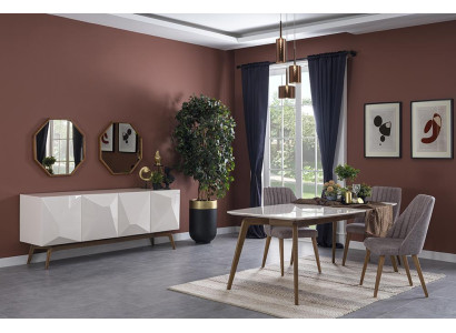 Eetkamer Compleet Modern Design Eettafel Nieuw Dressoir met 2x Spiegel