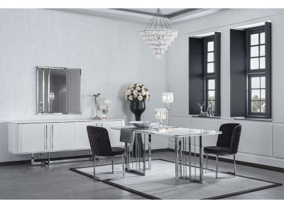 Eetkamermeubilair Luxe Compleet Eettafel Dressoir met Spiegel Ontwerp 4x Stoelen