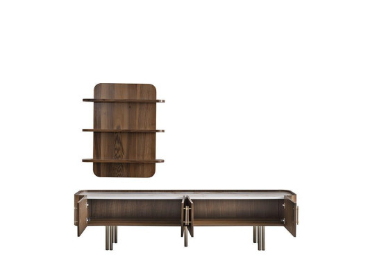Woonkamer meubels ontwerp woonwand luxe tv-standaard bruine wandplanken.