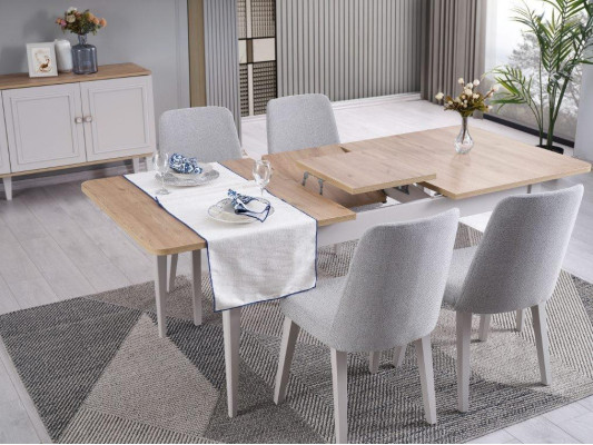 Eetkamer meubels Eetgroep Eetkamer Eettafel Stoelen Hout Grijs Set 9-delig