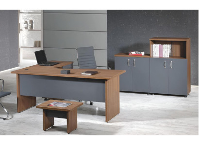 Compleet kantoor kantoormeubelen bureau bureautafel set 4-delig hout bruin