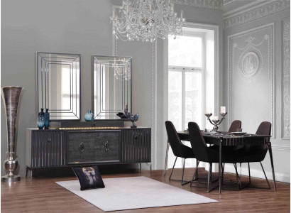 Luxe eetkamerset eettafel + 6x stoelen + dressoir met 2x spiegel 10-delig