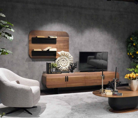 Wandmeubel Compleet Set Woonkamerset Bruin Meubel Wandplank Nieuw