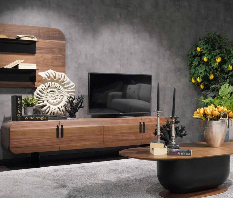 Wandmeubel Compleet Set Woonkamerset Bruin Meubel Wandplank Nieuw