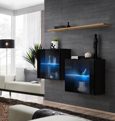 Designer meubels zwart luxe wandkast woonkamermeubilair wandplank