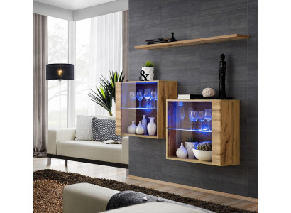 Woonkamer kasten vitrine wandplank luxe woonkamer bruin set 3-delig. -> Woonkamerkasten vitrinewandplank luxe woonkamer bruin set van 3 stuks.