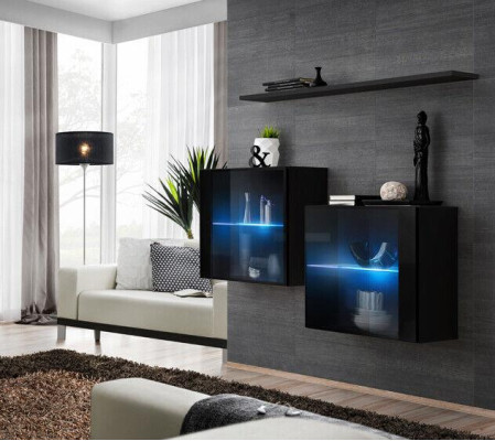 Volledige set 3-delige design woonwand 2x wandkast Moderne wandplank Nieuw