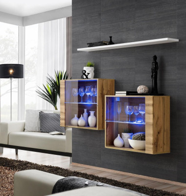 Bruin set van 3 stuks woonwand luxe woonkamerset houten wandrekmeubel nieuw