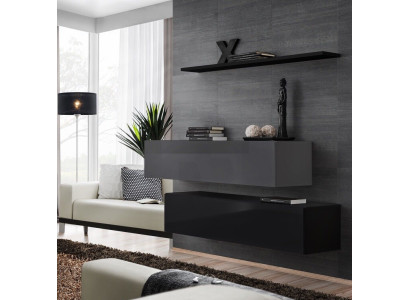 Woonkamer wandmeubel Moderne zwarte houten kastwand Wandplank