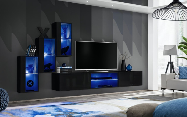 Luxe 3x wandkast meubels inrichting woonkamer meubels zwart wandplanken