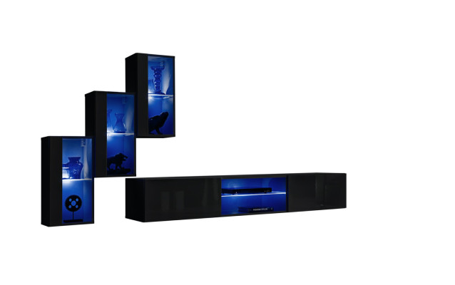 Luxe 3x wandkast meubels inrichting woonkamer meubels zwart wandplanken