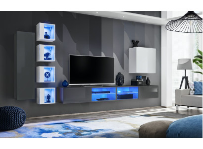 Woonwand Grijs Muurplanken Kast Woonkamermeubilair Inrichting Luxe Set 7-delig