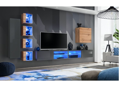 Woonkamer wandkast grijs modern meubilair tv-standaard wandkast planken: Woonkamer wandkast grijs modern meubels tv-standaard wandplanken