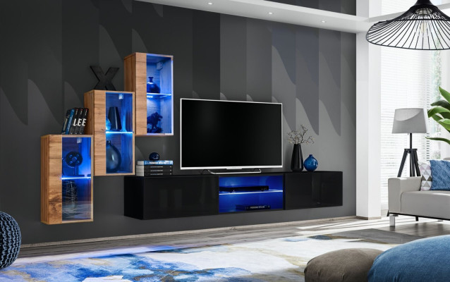Complete Designer Moderne woonwand Wandplanken TV-standaard 3x wandkast