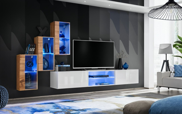 3x muurkast woonkamermeubels wandkast 210 cm inrichting luxe tv-standaard.