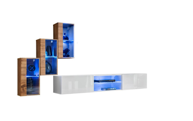 3x muurkast woonkamermeubels wandkast 210 cm inrichting luxe tv-standaard.