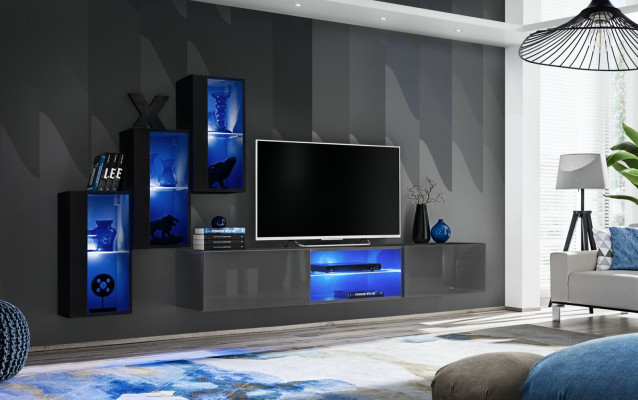 Set van 4 delen woonwand 210 cm Inrichting Modern Wandkast Nieuw