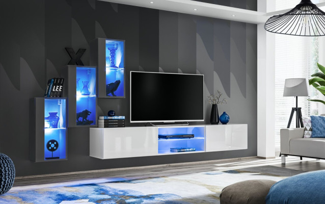 Luxe meubelontwerp woonwand tv-standaard 3x wandkast dressoir houten meubels