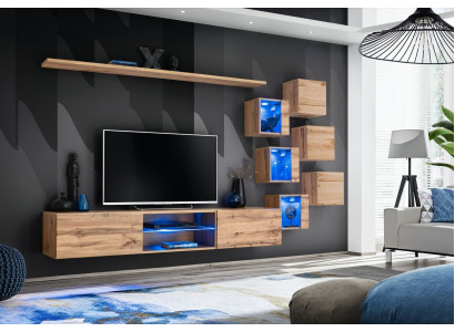 Bruine woonwand woonkamer meubels wandkast luxe set nieuw houten meubels.