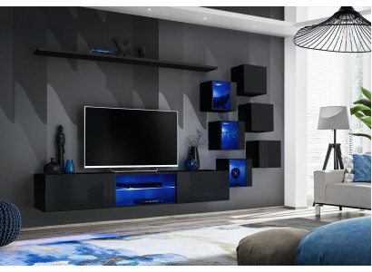 Zwart Compleet Set Woonwand Luxe Houten Meubels Designer Modern Wandkast