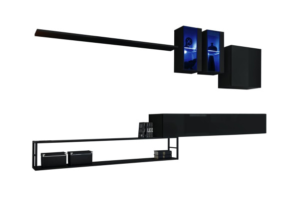 Ontwerper woonwand Zwart Modern Luxe TV-standaard Houten meubels Inrichting Garnituur