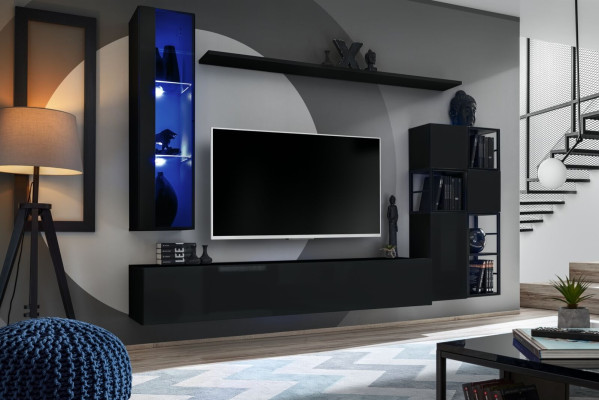 Garnituur woonkamer wandmeubel 250 cm zwart inrichting houten meubels wandkast