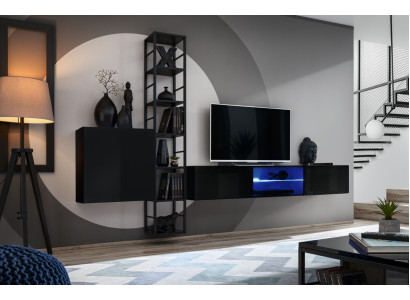 Zwarte wandmeubel 270cm luxe wandkast woonkamer meubels planken hout inrichting