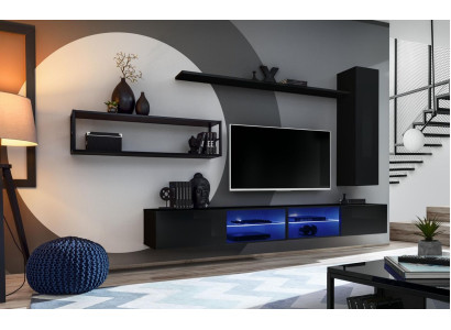 Wandmeubel Zwart Woonkamermeubels Wandkast Wandplanken Luxe Set Nieuw