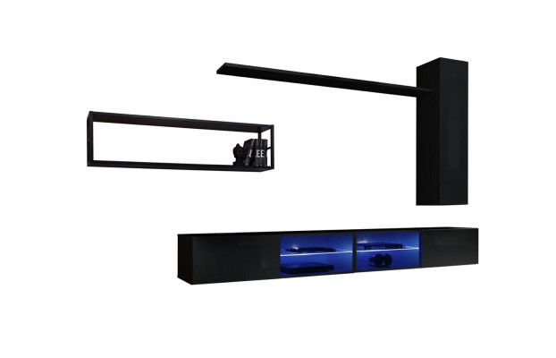 Wandmeubel Zwart Woonkamermeubels Wandkast Wandplanken Luxe Set Nieuw