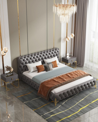 Bed 2x Nightstand 3 pieces Bedroom Set Design Modern Luxury Bedroom sets