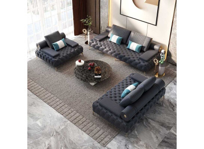 Woonkamer set 3-delig zwart Woonkamer bankstel 3 + 2 + 1-zits Nieuw Hout.