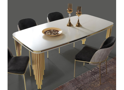 Eettafel Eetkamertafel Eethoek Eetkamer meubels Tafel Hout Goud Wit