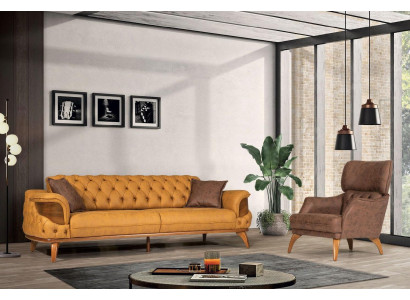 Moderne Chesterfield bankstel driezits Luxe banken fauteuil geel 2-delig
