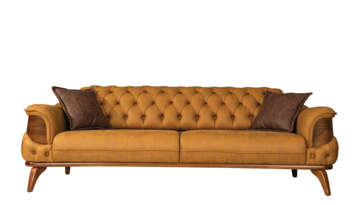 Moderne Chesterfield bankstel driezits Luxe banken fauteuil geel 2-delig