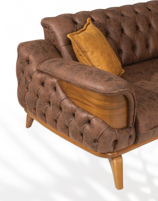 Dries zits bank Luxe Zitter Chesterfield Leer Bruin Ontwerp Woonkamer