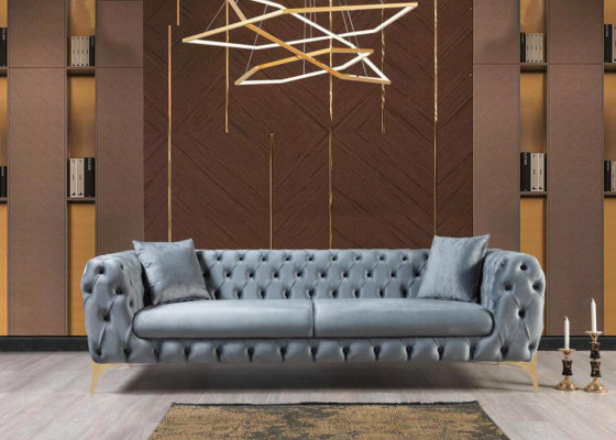 Moderne driezits Chesterfield meubels van roestvrij staal, polyester woonkamermeubels.