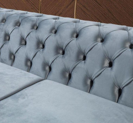 Moderne driezits Chesterfield meubels van roestvrij staal, polyester woonkamermeubels.