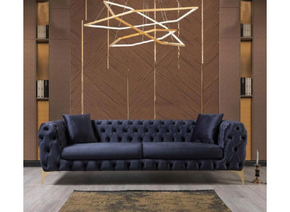 Chesterfield Driezitsbank Roestvrijstalen Poten Luxe Bank Blauw Designmeubelen Nieuw