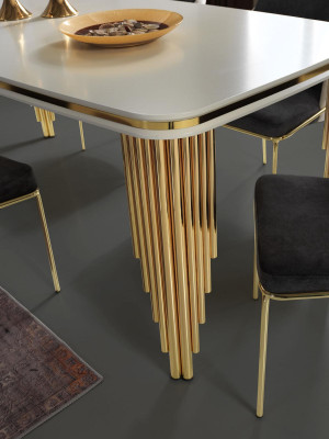Luxe eetkamerset eetgroep eettafel stoelen set van 6 delig goud wit