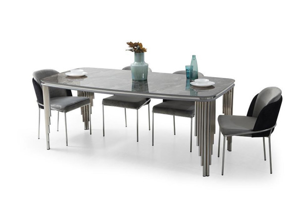 Grijze eetkamertafel Luxe eetgroep Eettafel Stoelen Dressoir 6-delig