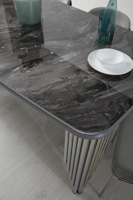 Grijze eetkamertafel Luxe eetgroep Eettafel Stoelen Dressoir 6-delig