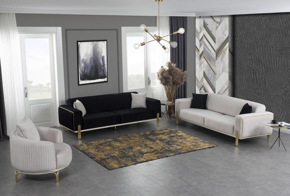 Luxe bankstel voor drie personen Moderne fauteuil Stoffen meubelset 3-delig Zwart 3 + 3 + 1
